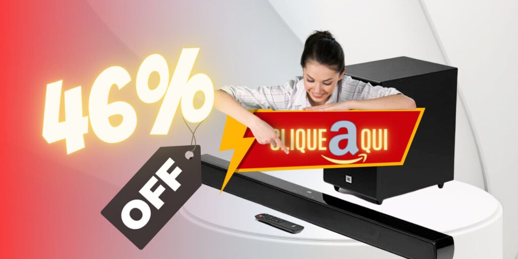 Amazon está dando R$ 1.200 de desconto na Soundbar JBL com Subwoofer Wireless