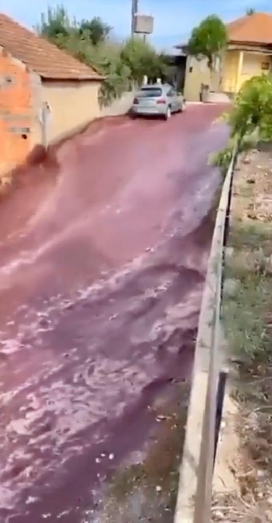 As ruas de uma cidade em Portugal estão sendo inundadas por corredeiras de vinho tinto?