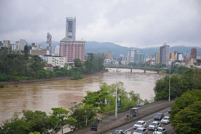área alagada devido às fortes chuvas em Santa Catarina