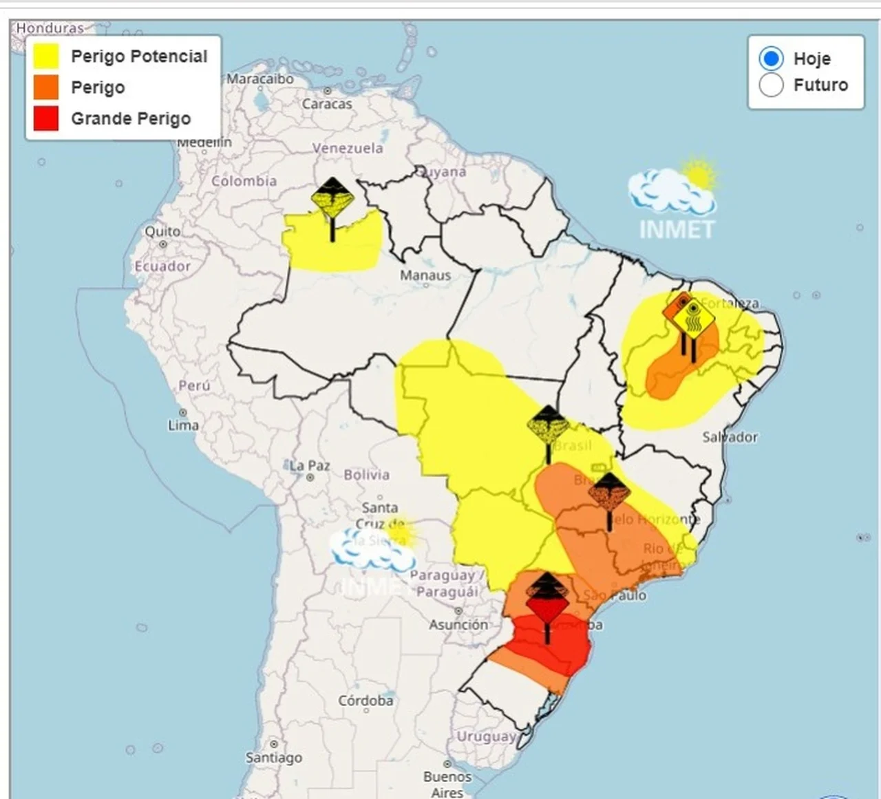o inmet emitiu um alerta de perigo para temporais no sul do pais