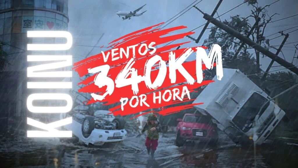 Qual é o impacto do tufão Koinu em Taiwan em termos de chuvas torrenciais e ventos de 340 km/h? 5 Taiwan Koinu