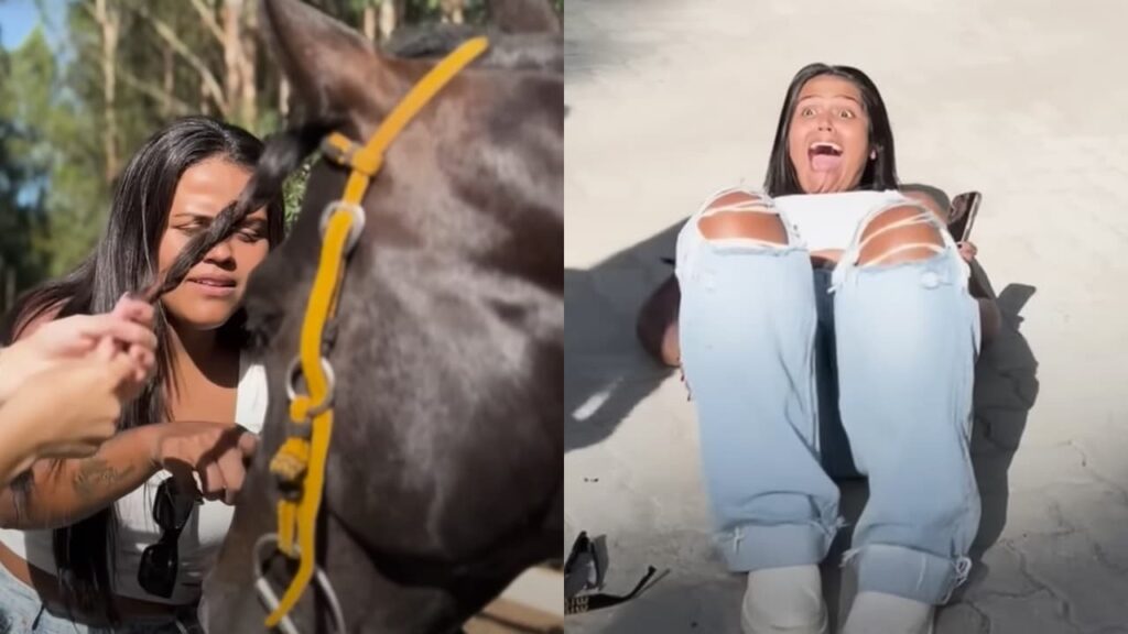Camila Loures leva ‘cabeçada’ de cavalo após cantoria | Famosos