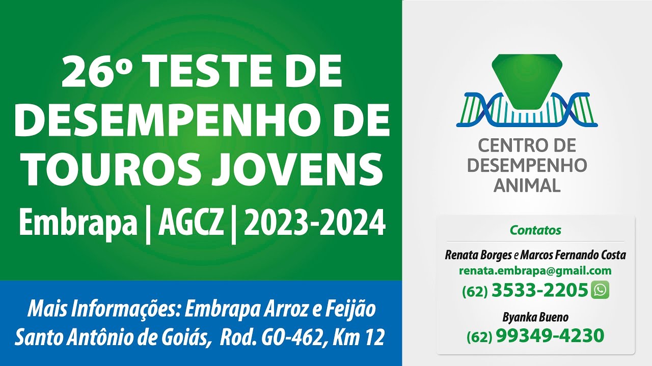 26º Teste de Desempenho de Touros Jovens Embrapa/AGCZ 2023-2024