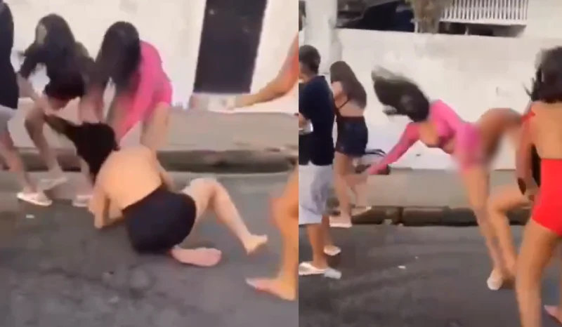mulheres são flagradas brigando no meio da rua em Manaus