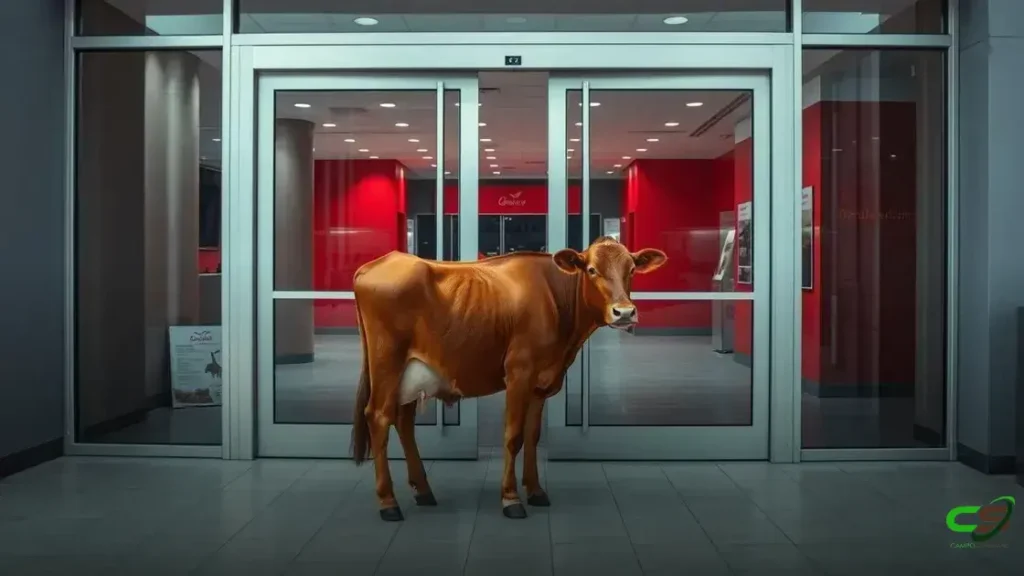 Vídeo: vaca tenta invadir agência bancária