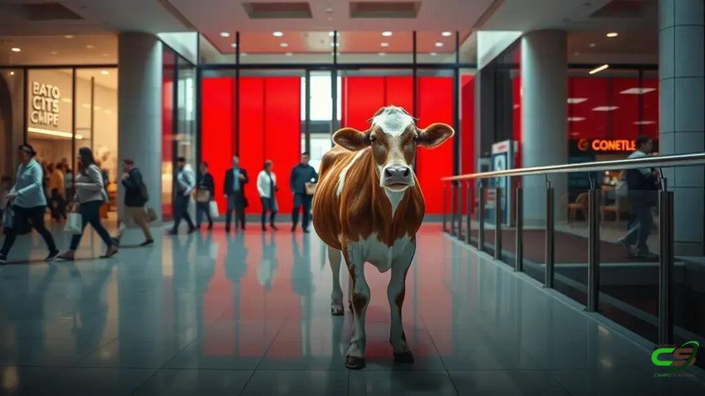 Vaca tenta invadir banco e viraliza na internet