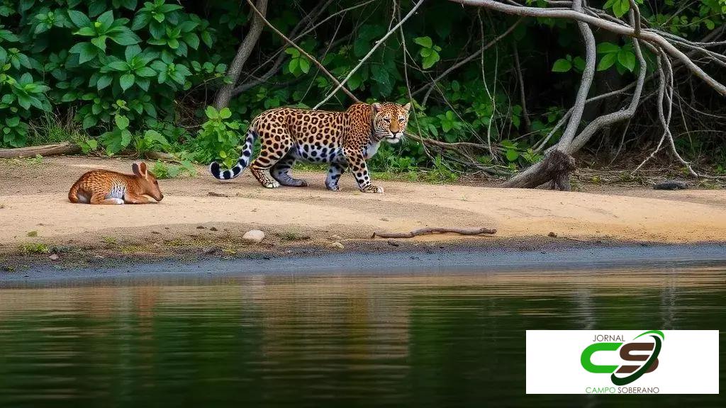 Onça-pintada cuida de bezerro no Pantanal: convivência entre pecuária e conservação