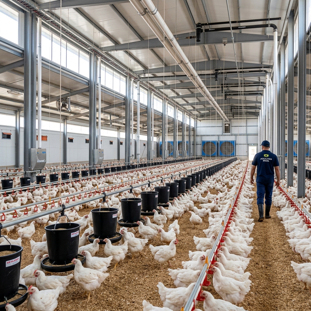 avicultura de corte aviario climatizado Dark House alimentador