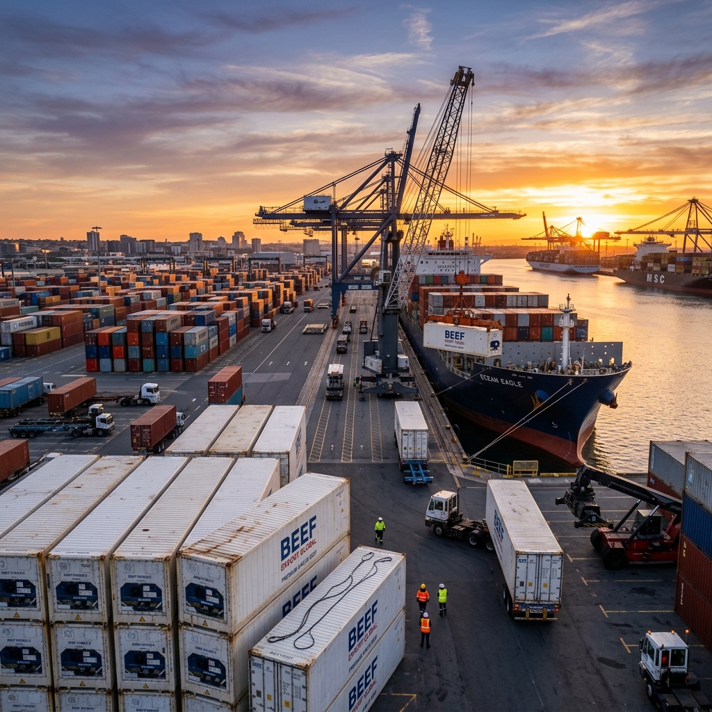 exportação de carne bovina container porto frigorifico boi china