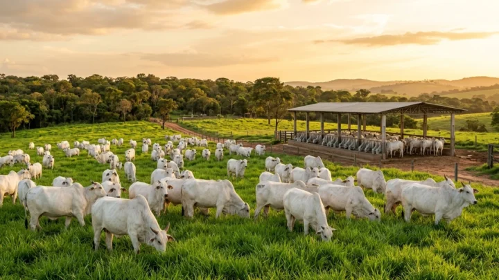 Garrotes Nelore em pastagem no período seco consumindo suplementação proteico energética no cocho