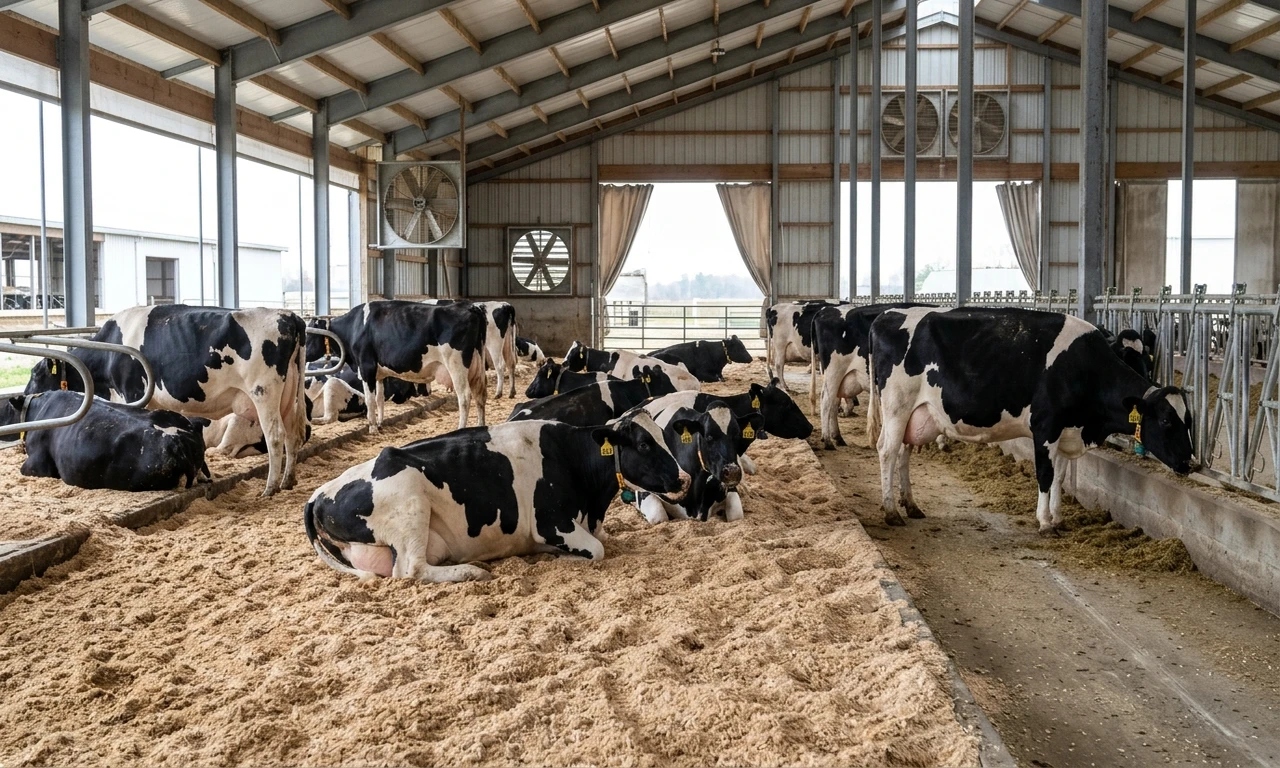Vacas leiteiras Holandesas gestantes no lote pré-parto em Compost Barn