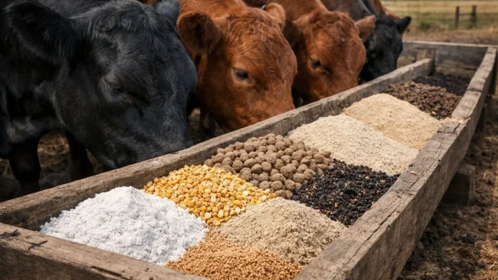 Composição do sal proteinado: sal, ureia e farelos para nutrição animal