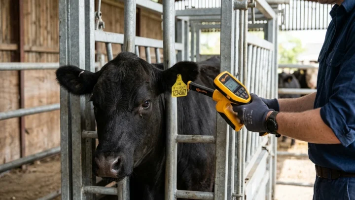 Bovinos Nelore no tronco de contenção durante manejo sanitário e desverminação estratégica
