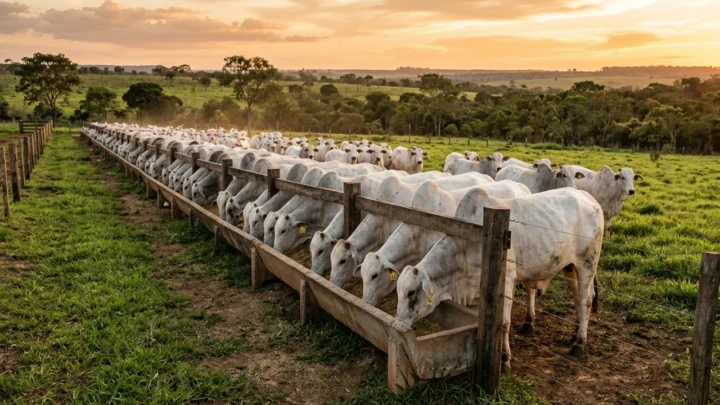 Lote de bovinos Nelore em linha de cocho de Terminação Intensiva a Pasto TIP